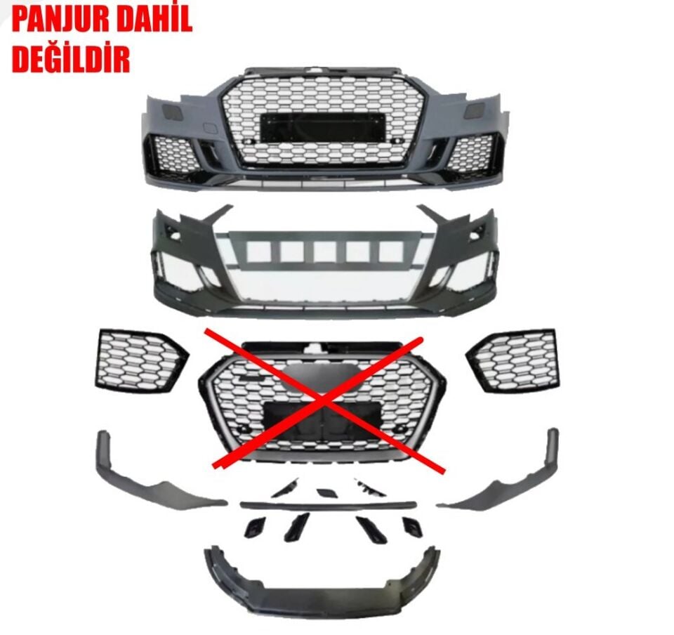 Audi A3 Rs3 Ön Tampon Komple Set  8v Makyajlı Kasa 2016-2020 arası uyumlu Panjursuz