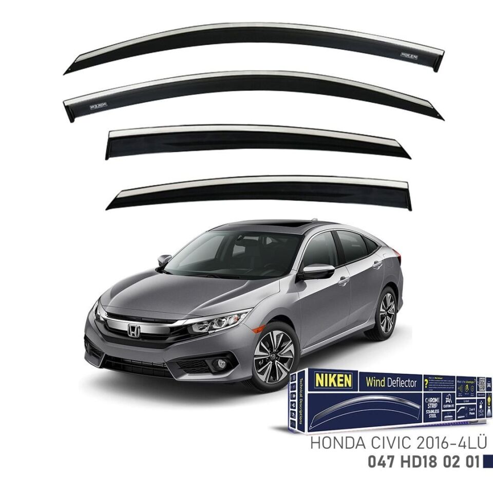 Niken Honda Civic Fc5 Cam Rüzgarlığı Kromlu 4'Lü 2016+ Sonrası