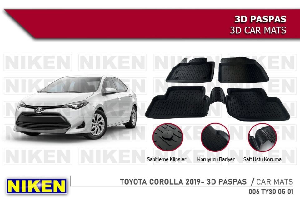 Toyota Corolla Havuzlu 3D Paspas Niken Siyah 2019+ Sonrası