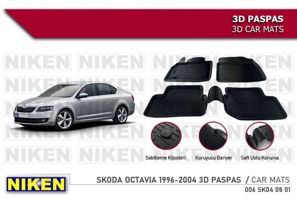 Skoda Octavia Havuzlu 3D Paspas Niken Siyah 1996-2004 Arası
