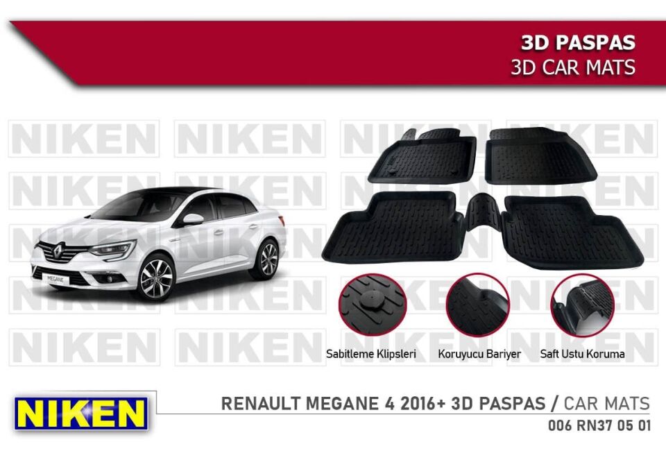 Renault Megane 4 Havuzlu 3D Paspas Niken Siyah 2016+ Sonrası