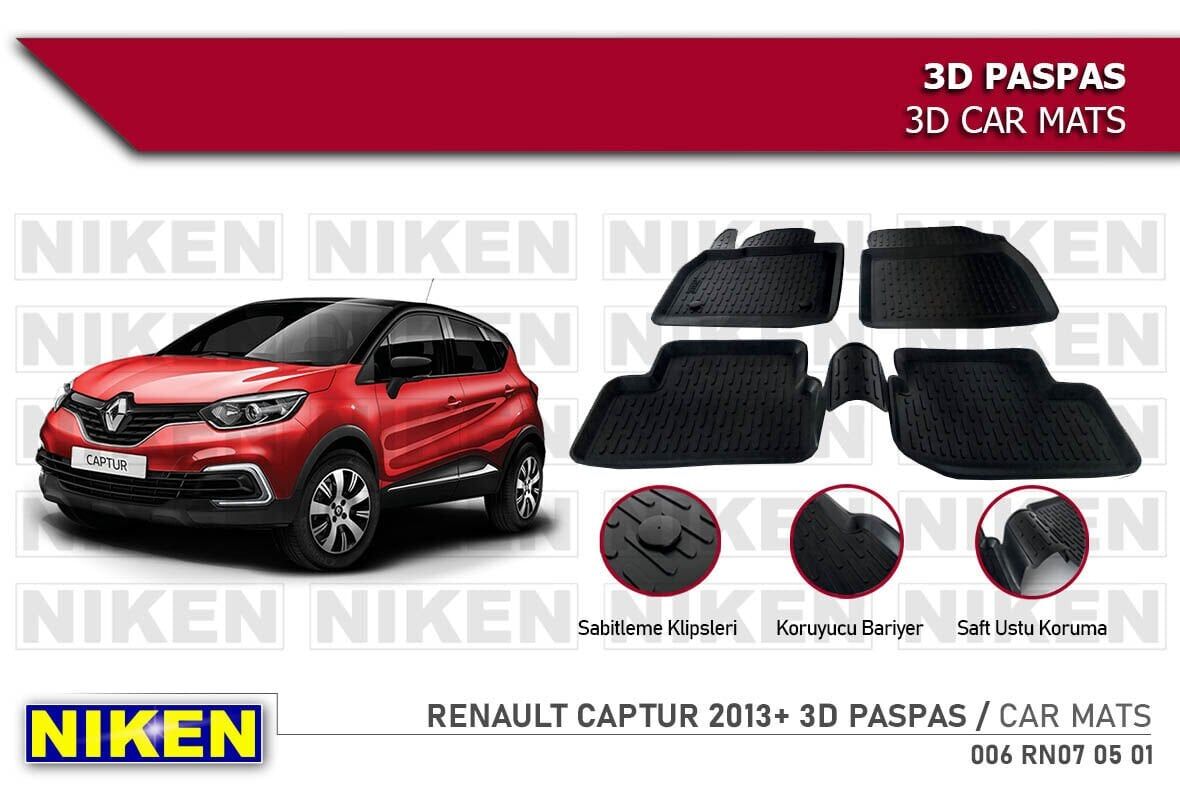 Renault Captur Havuzlu 3D Paspas Niken Siyah 2013+ Sonrası