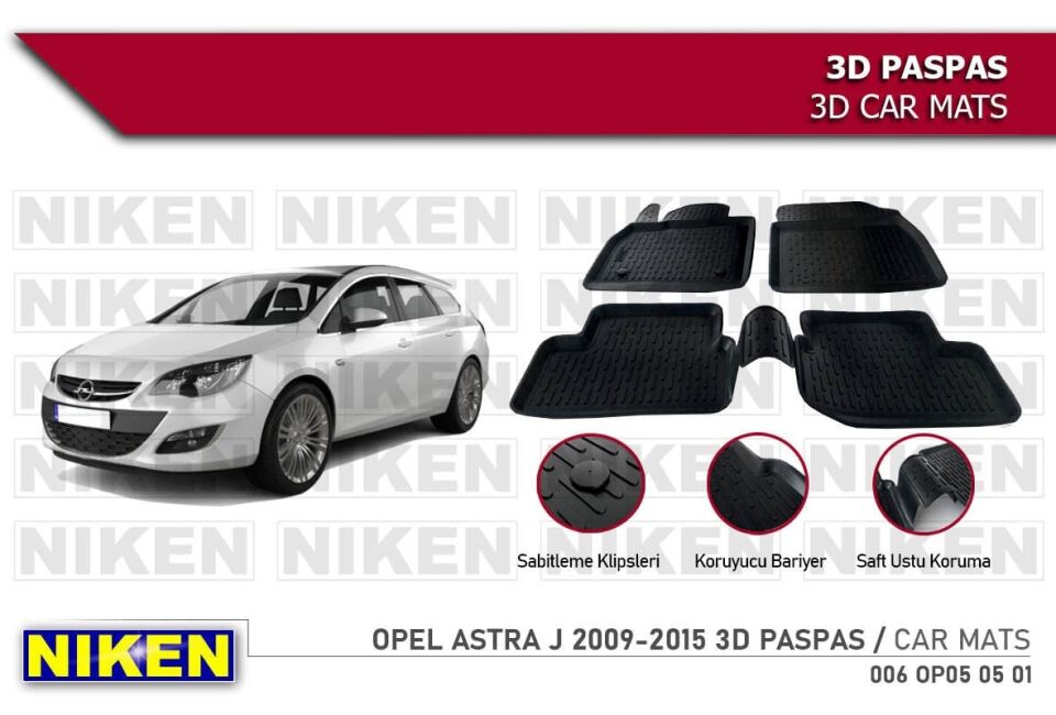 Opel Astra J Havuzlu 3D Paspas Niken Siyah 2009-2015 Arası