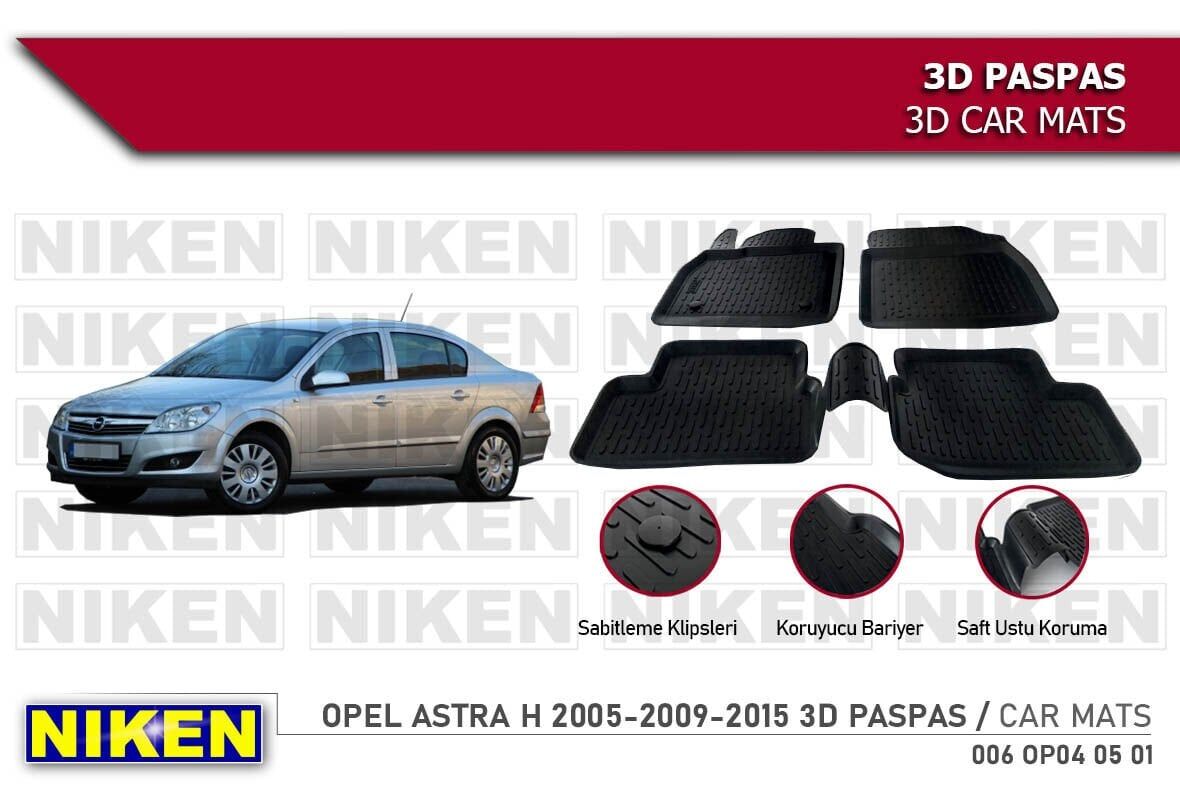 Opel Astra H Havuzlu 3D Paspas Niken Siyah 2005-2009 Arası