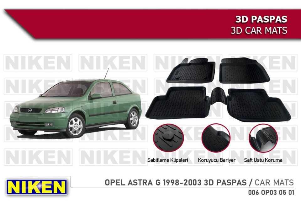 Opel Astra G Havuzlu 3D Paspas Niken Siyah 1993-2003 Arası