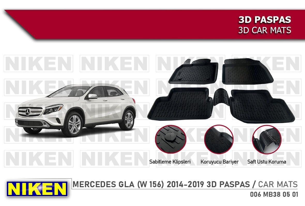 Mercedes Gla (w156) Havuzlu 3D Paspas Niken Siyah 2014-2019 Arası