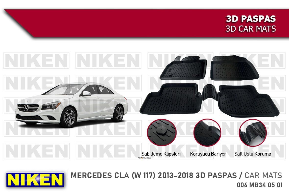 Mercedes cla (w117) Havuzlu 3D Paspas Niken Siyah 2013-2018 Sonrası