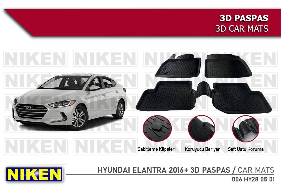 Hyundai Elantra Havuzlu 3D Paspas Niken Siyah 2016+ Sonrası