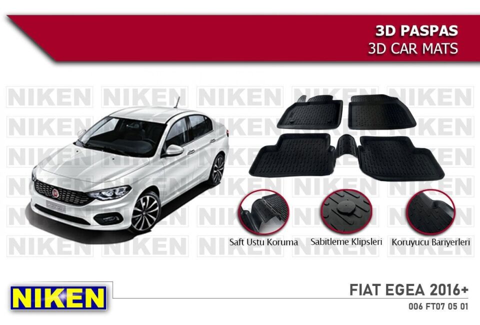 Fiat Egea Havuzlu 3D Paspas Niken Siyah 2016+ Sonrası