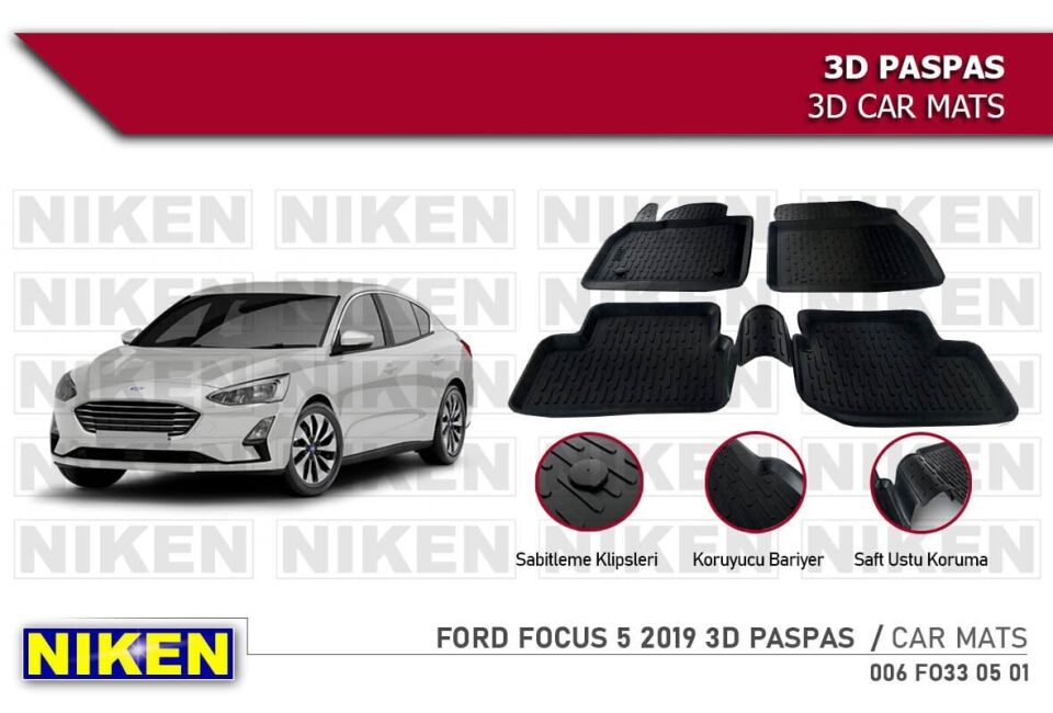 Ford Focus 4 Havuzlu 3D Paspas Niken Siyah 2019+ Sonrası