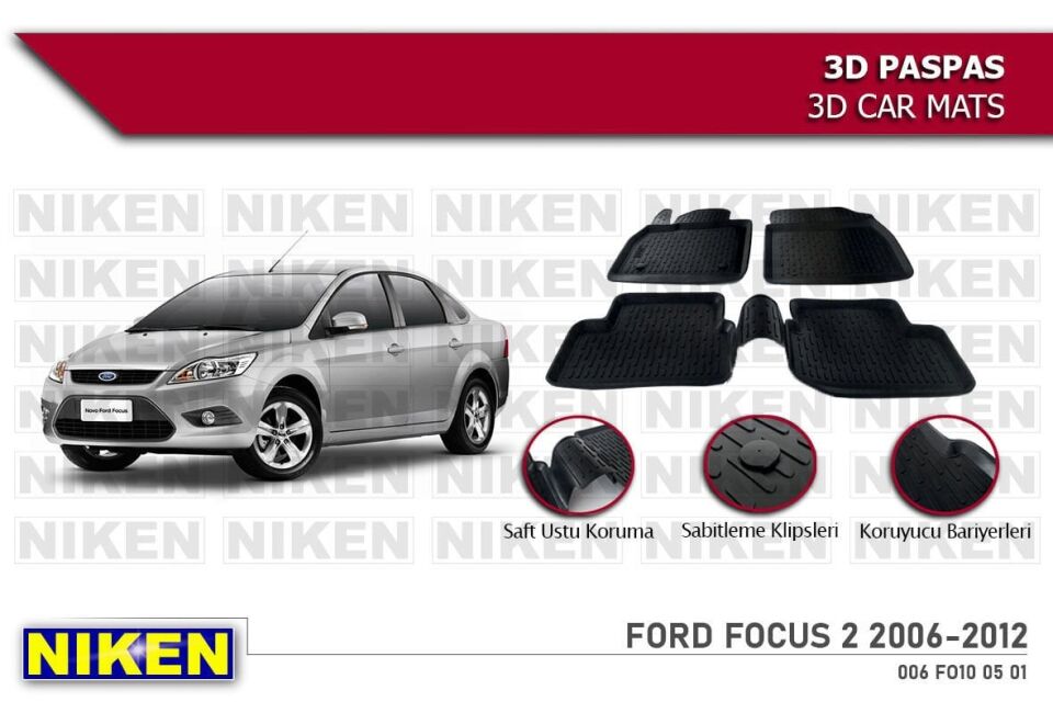 Ford Focus 2 Havuzlu 3D Paspas Niken Siyah 2006-2012 Arası