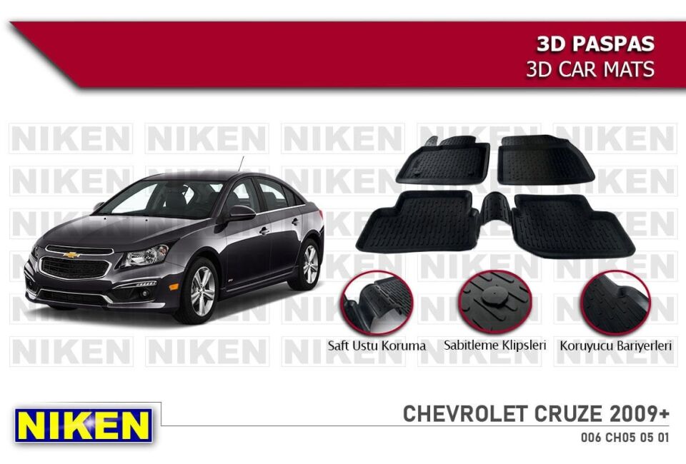 Chevrolet Cruze Havuzlu 3D Paspas Niken Siyah 2009 Sonrası