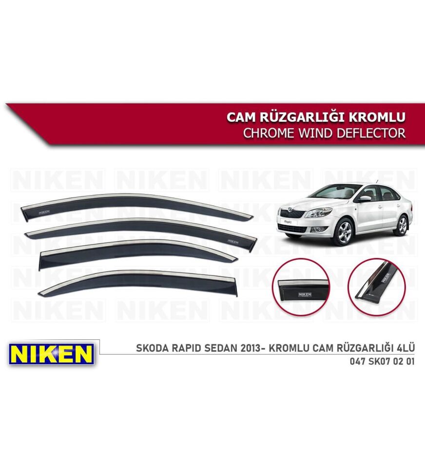 Skoda Rapid sedan Kromlu Cam Rüzgarlığı Niken 2012+