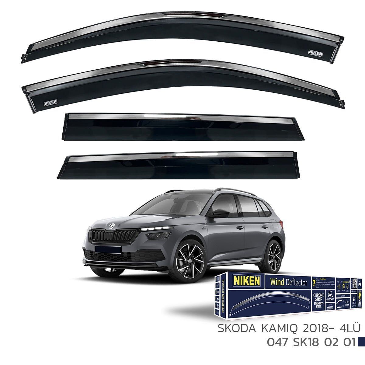 Skoda Kamiq Kromlu Cam Rüzgarlığı Niken 2018+ Sonrası uyumlu Niken Skoda Kamiq Cam Rüzgarlığı Kromlu 4'Lü 2018+ Sonrası
