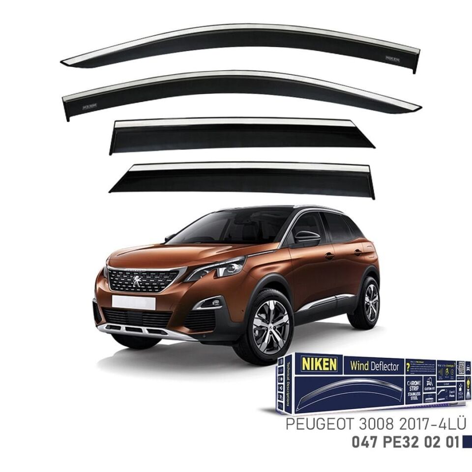 Peugeot 3008 Kromlu Cam Rüzgarlığı Niken 2017+ Sonrası uyumlu Niken Peugeot 3008 Cam Rüzgarlığı Kromlu 4'Lü 2017+ Sonrası